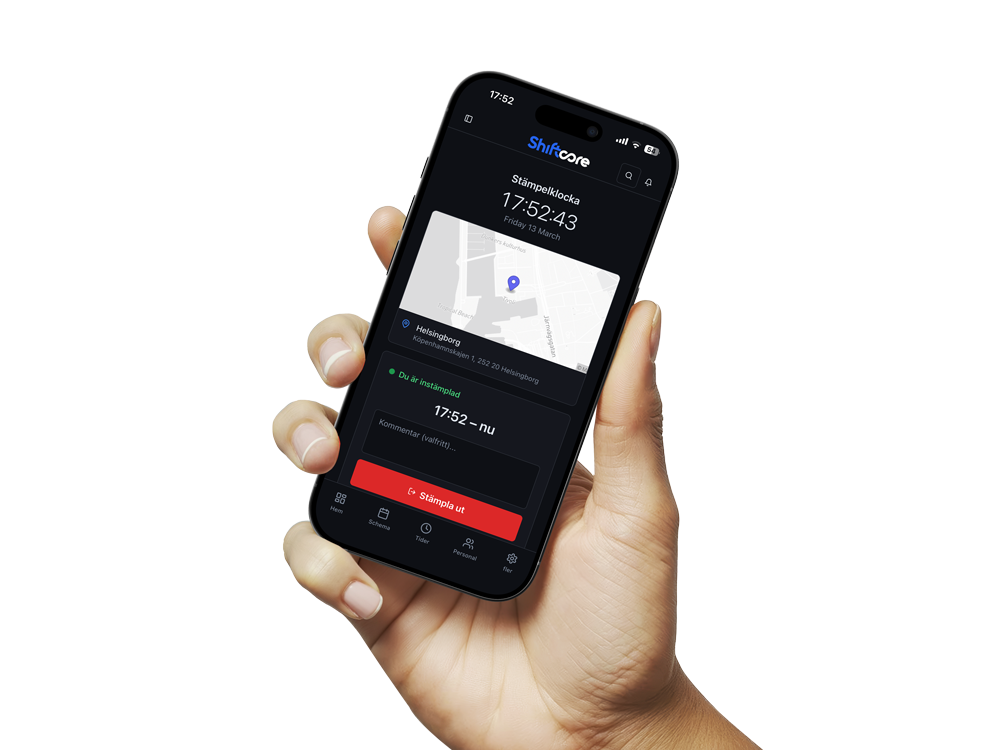 Digital stämpelklocka med GPS-kontroll i ShiftCore